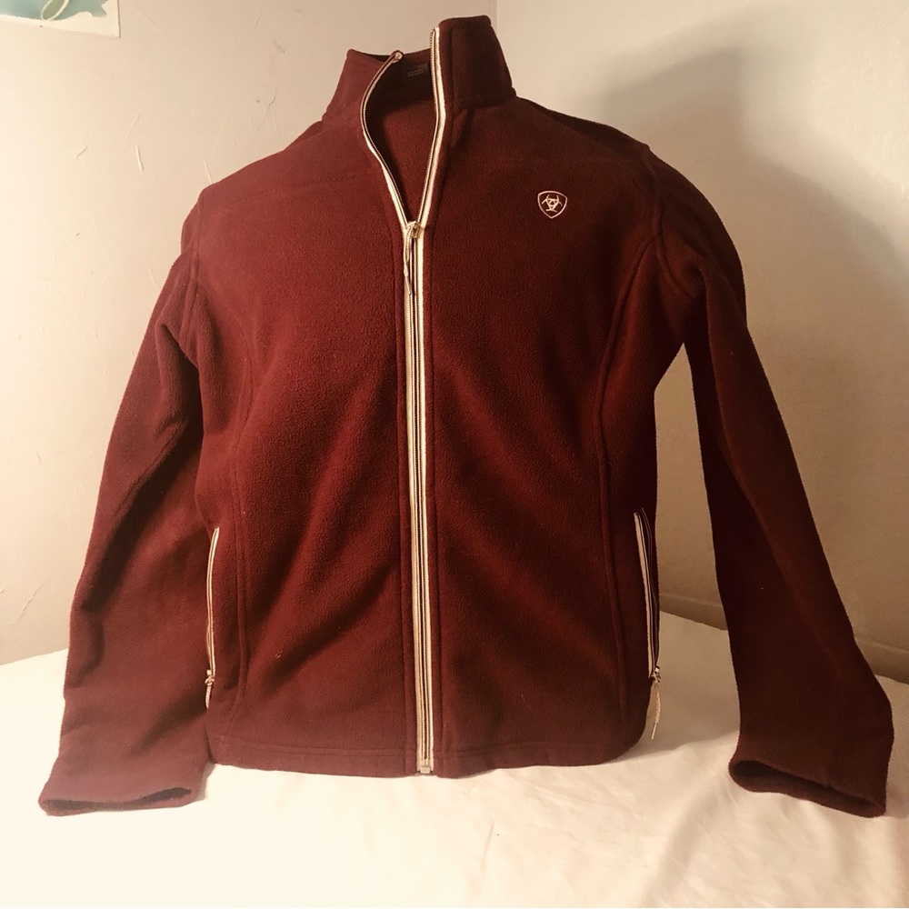 Ariat Fleece Jacket Womens Extra Medium Full Zip Pockets Brown Logo Cowgirl